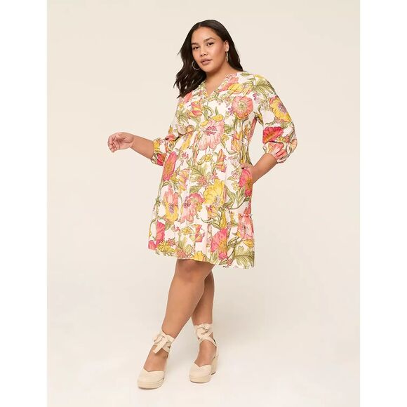 Lane Bryant | NWT Pintuck Detail Floral Long Sleeve Mini Dress | Size 24P - Picture 1 of 7